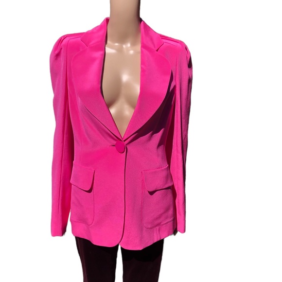 Jean Louis Scherrer bright pink blazer jacket with shoulder detailing Sz 4 - Picture 8 of 13
